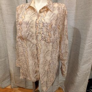 Anthropologie - Snakeskin Print Button-Up Sequined Blouse - 3X